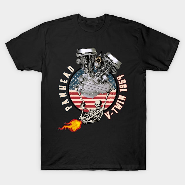 1954 HD Panhead VTwin Flame Farting Motorcycle Americana T-Shirt by The Dirty Gringo